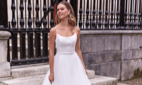 Adore by Justin Alexander Style 11169 Harmony Organza Skirt A-Line Dress with Mikado Bodice and Scoop Neckline