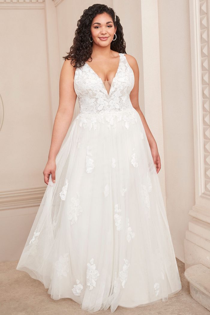 Style 11132PS Plus Size English Net Dress with Deep VNeck Adore by