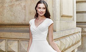 Adore by Justin Alexander Style 11153 Georgette Dress with Ruched Bodice and Cap Sleeves