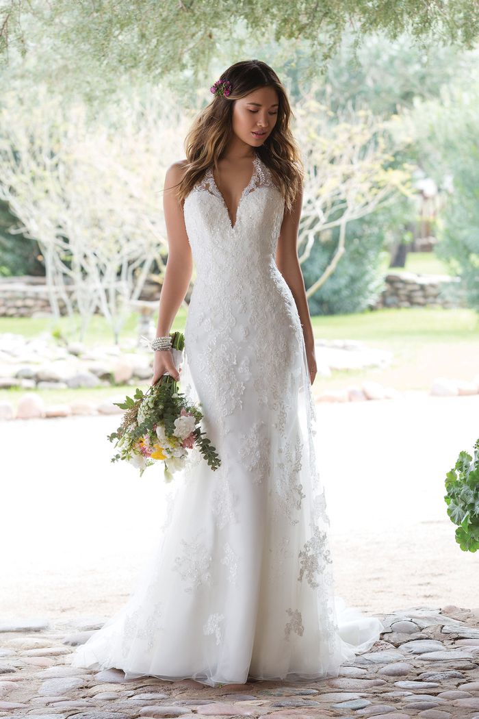 halter fit and flare wedding dress