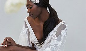 Justin Alexander Signature Style 99208 Yvonne Plunging V-Neck A-Line Gown with Sequined Underlay