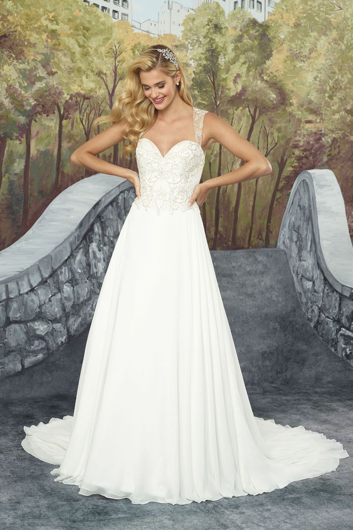 Style 8931 Circular Cut Chiffon Gown with Beaded Bodice and Illusion