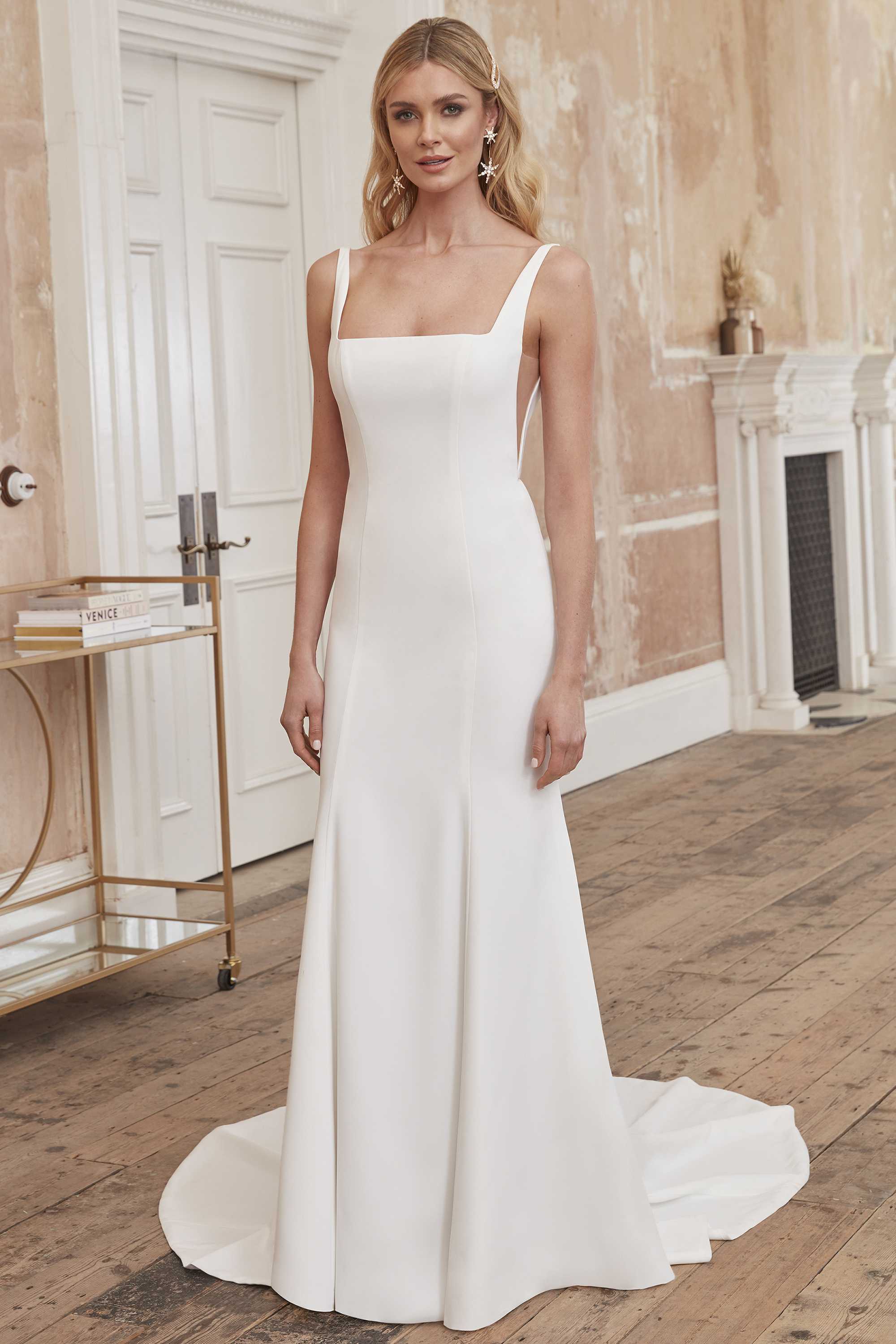 Style Axel Square Neck Crepe Fit and Flare Dress Adore by Justin Alexander