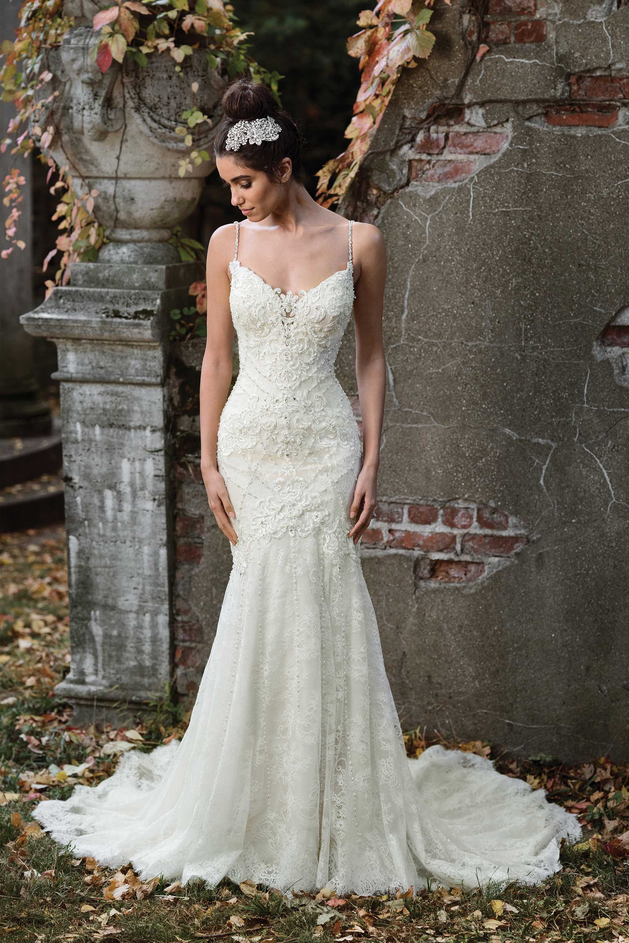 Style 9819: Geometric Hand Beaded Bridal Gown with Plunging Back ...