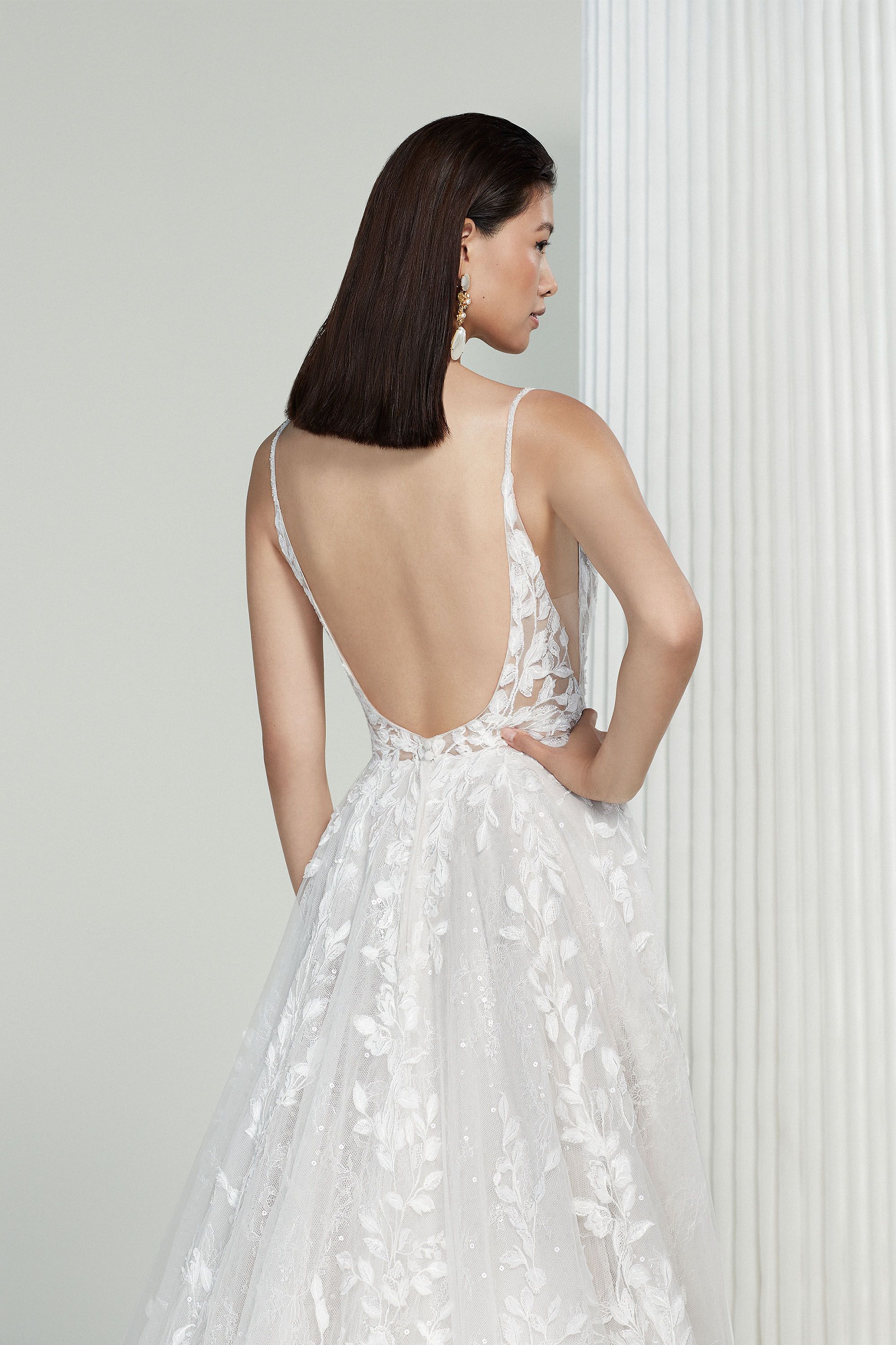 Style GLORIA: Sequined A-Line Wedding Gown with Spaghetti Straps and ...