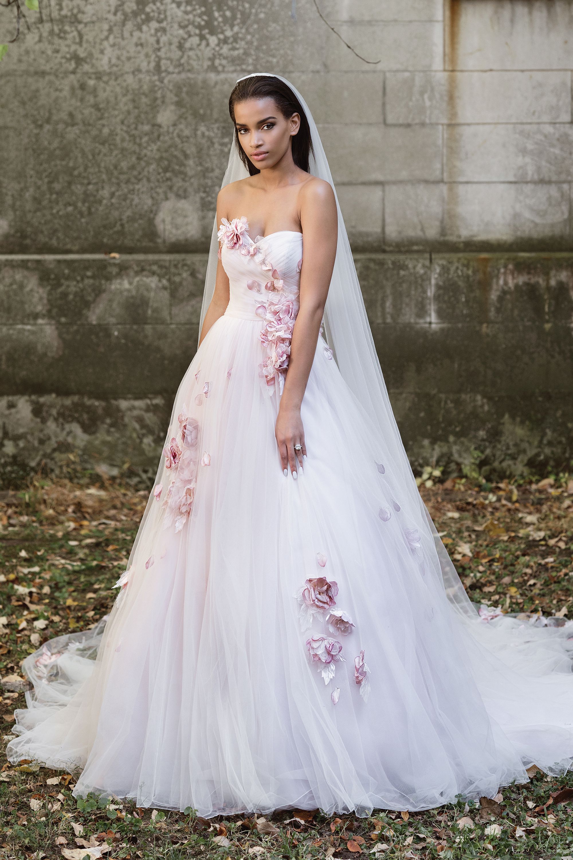 Style 9865 Sweetheart Ball Gown with Cascading Silk Flowers Justin
