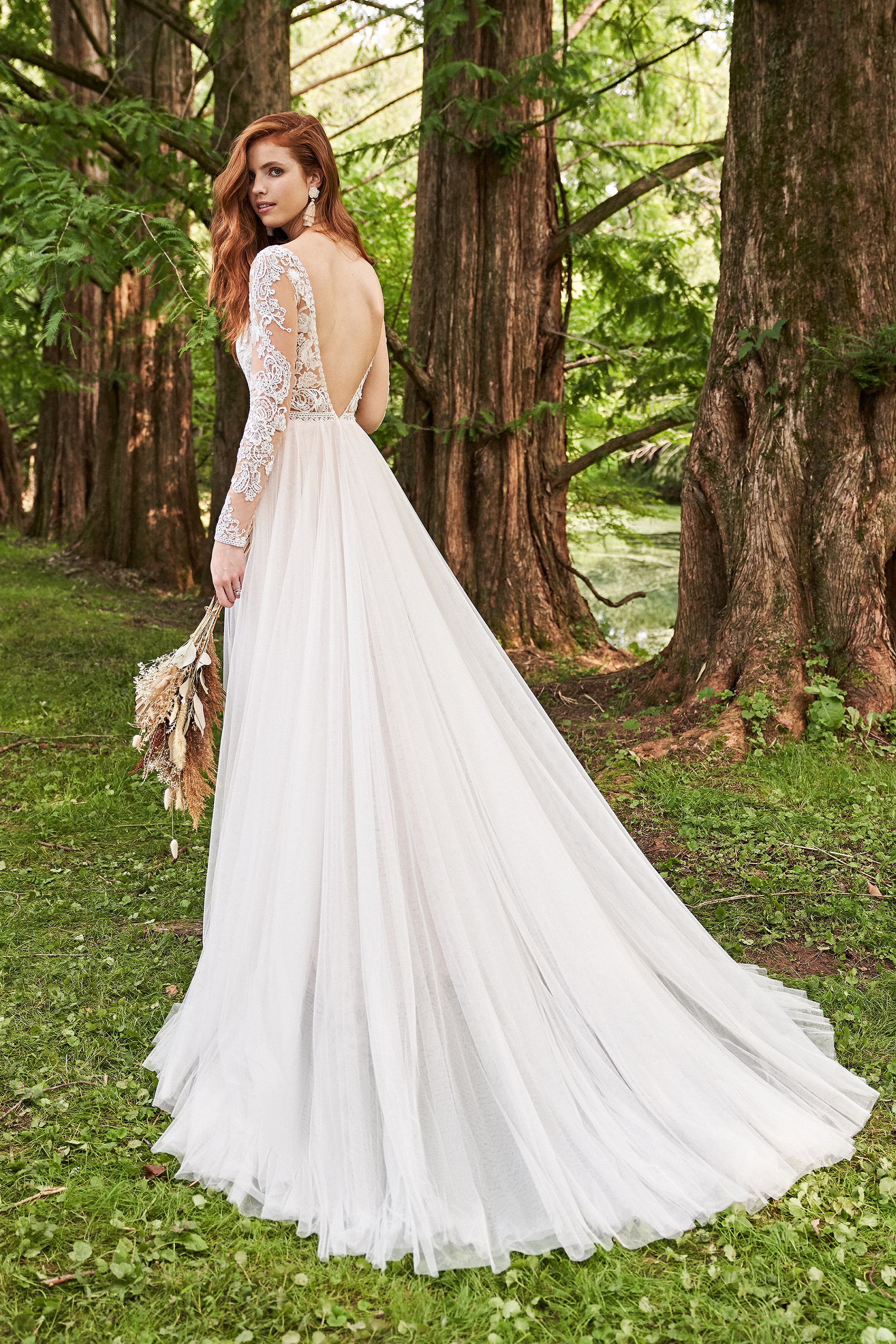 Style 66237 Long Sleeve English Net ALine Bridal Dress with Low Back