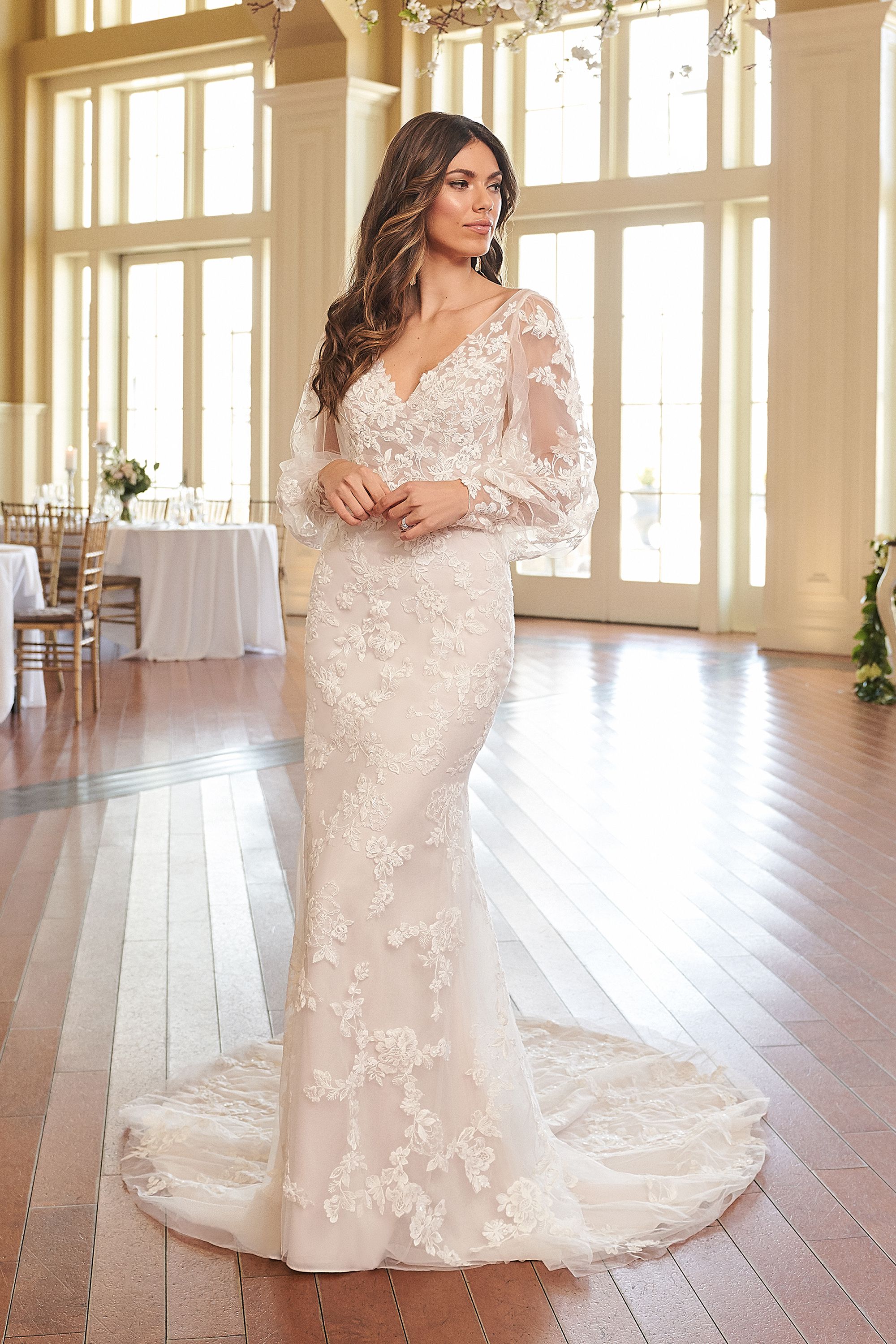 Lace Fit And Flare Bridesmaid Dress With a Flattering V-Neckline And V- Back
