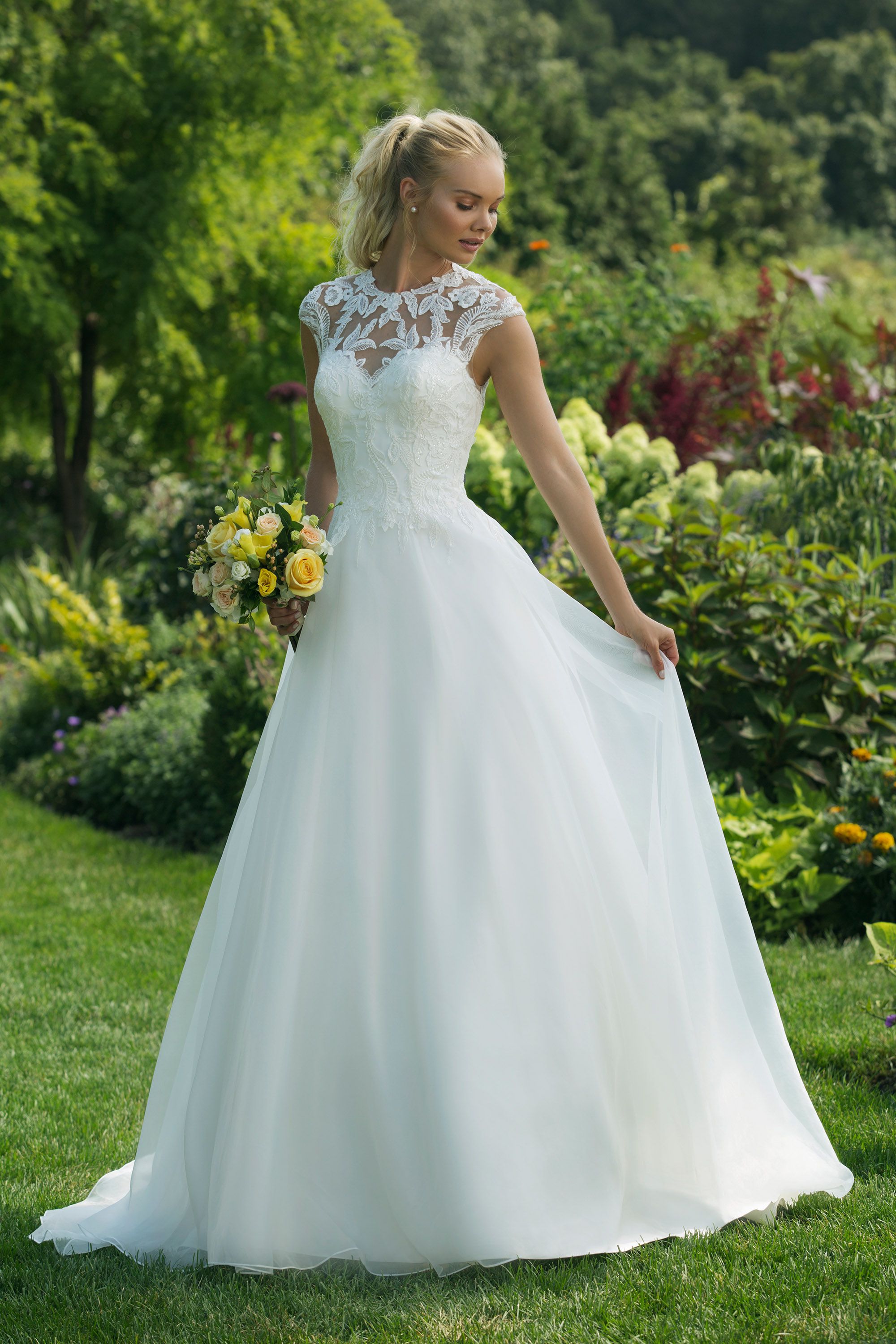 Style 11007: Ball Gown with Illusion Crew Neckline with Lace ...