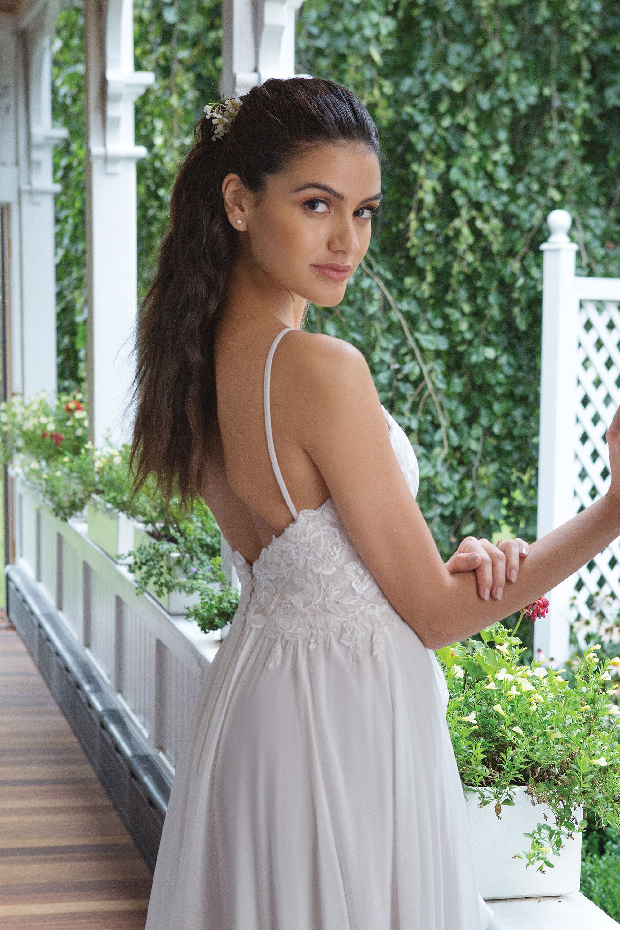Style 11074: Slim A-line Chiffon Gown with Sequined Lace Bodice ...
